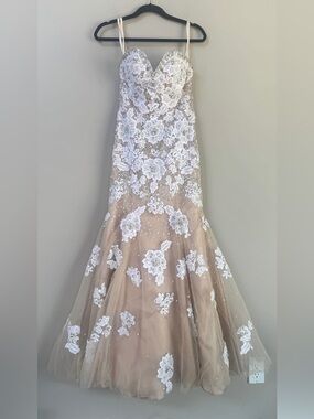Morilee #97005 trumpet mermaid floral lace tulle strapless wedding prom dress 2